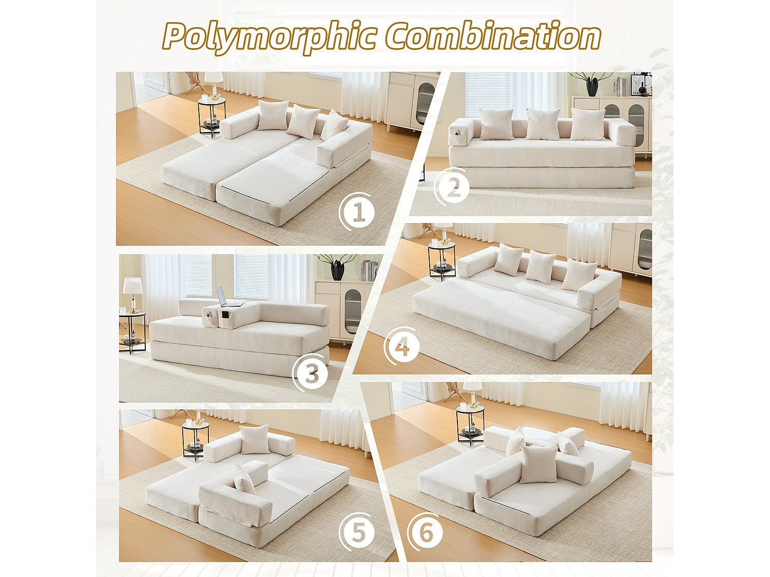 Canapé modulable convertible beige velours