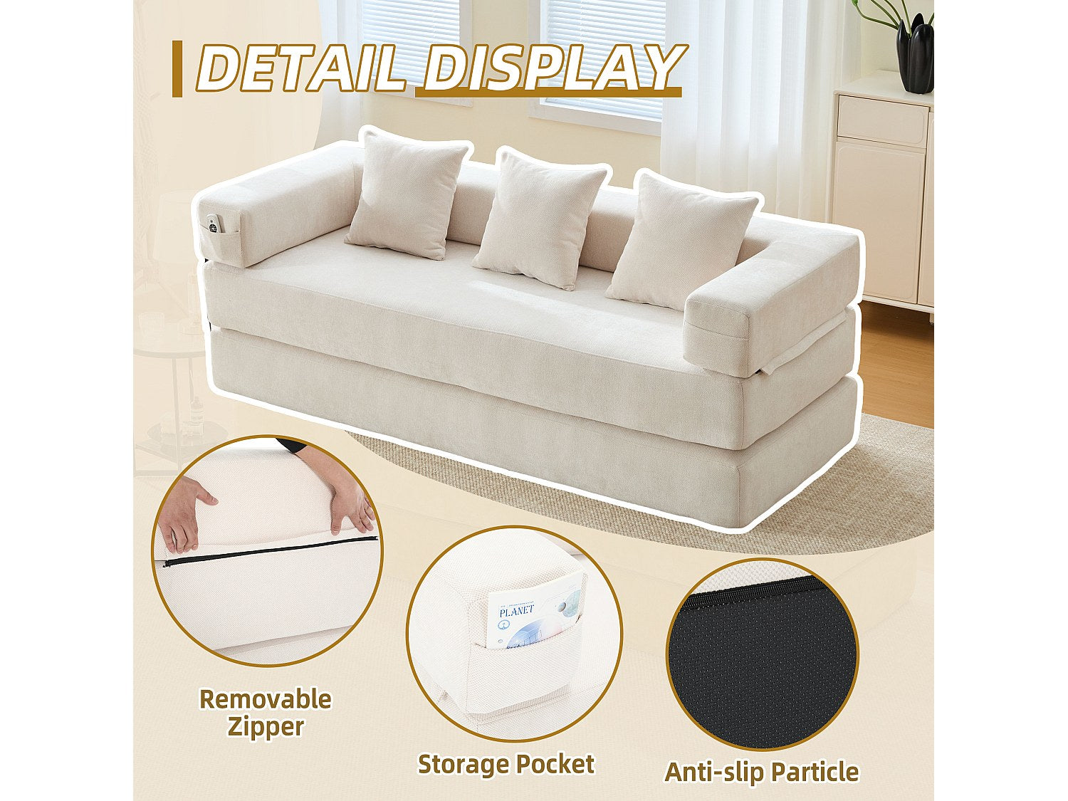 Canapé modulable convertible beige velours