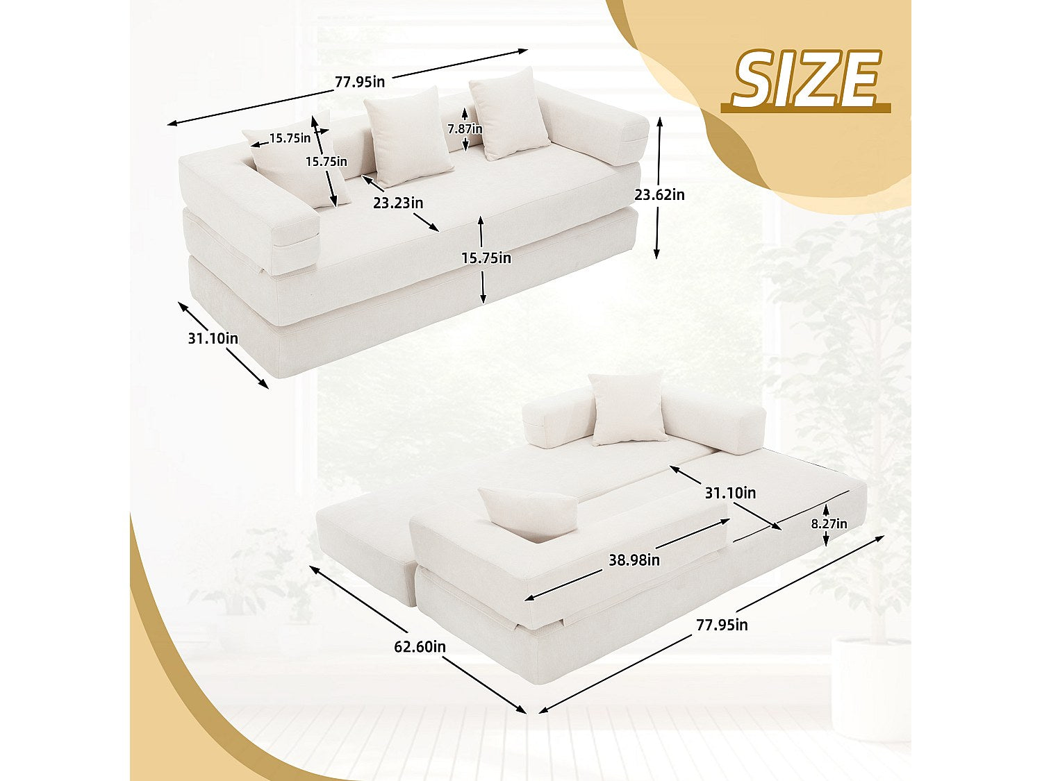 Canapé modulable convertible beige velours