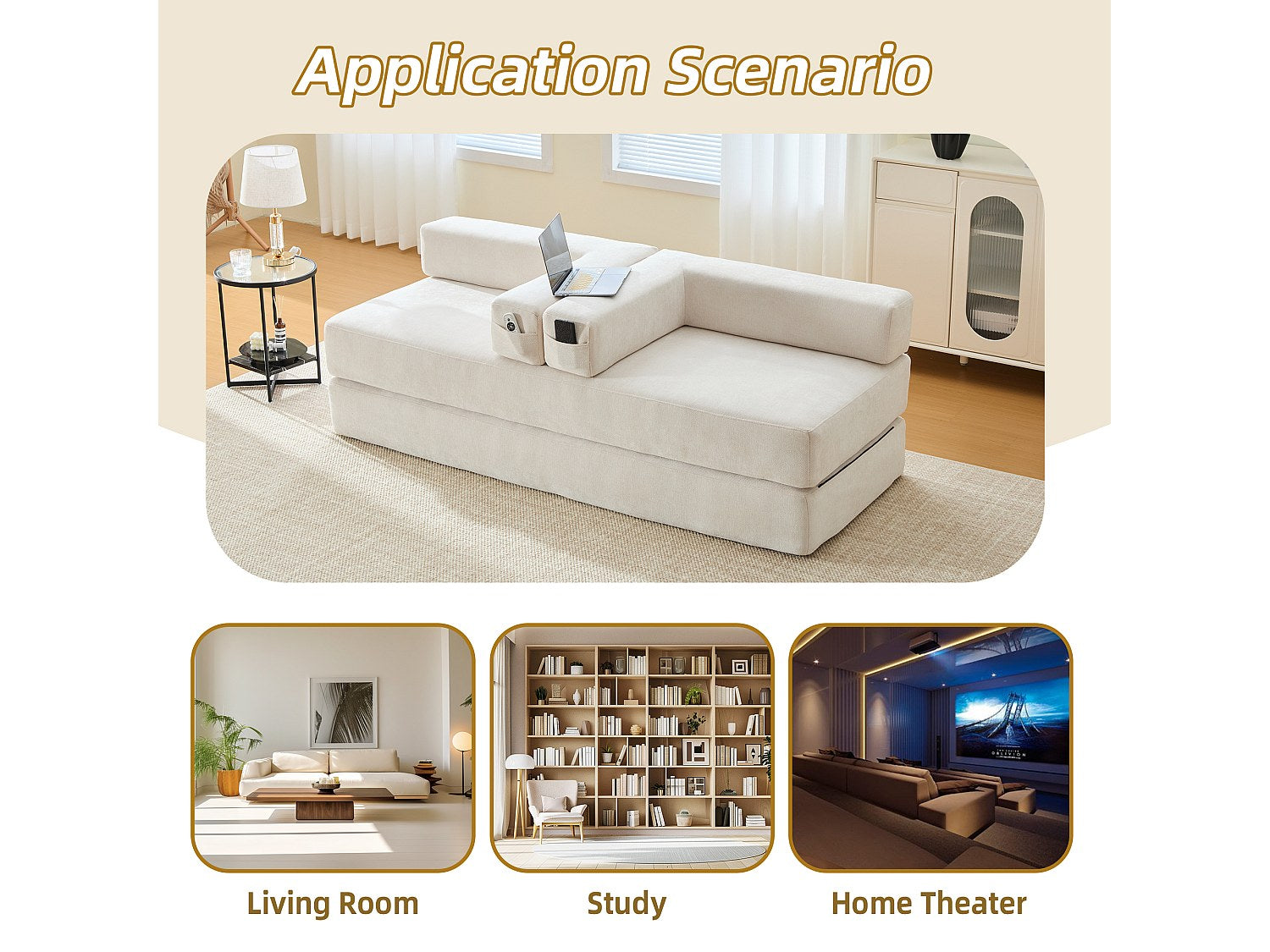 Canapé modulable convertible beige velours