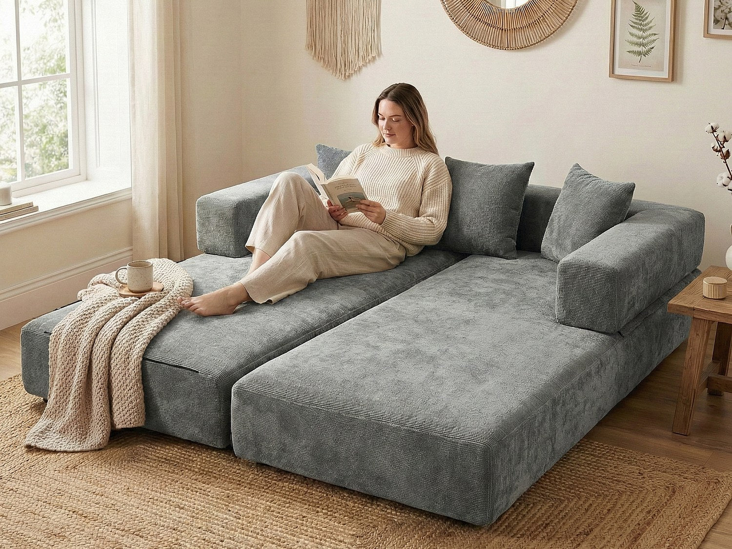 Canapé modulable convertible gris velours