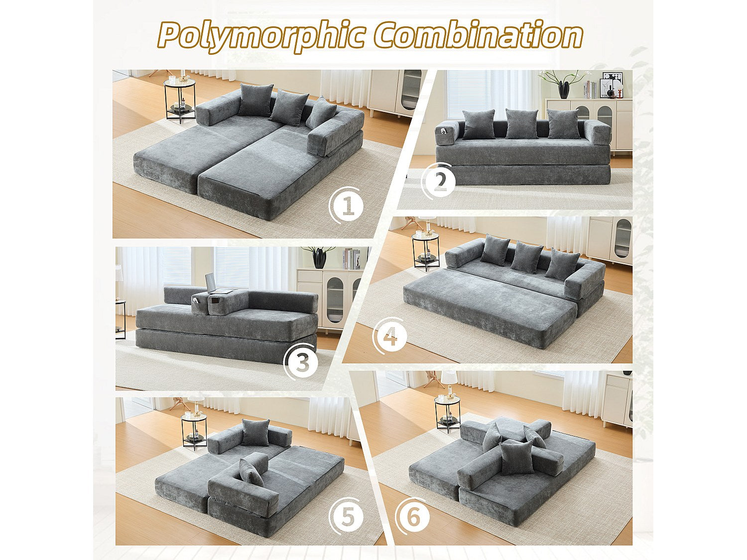 Canapé modulable convertible gris velours