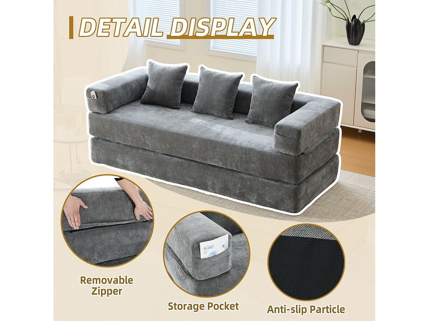 Canapé modulable convertible gris velours