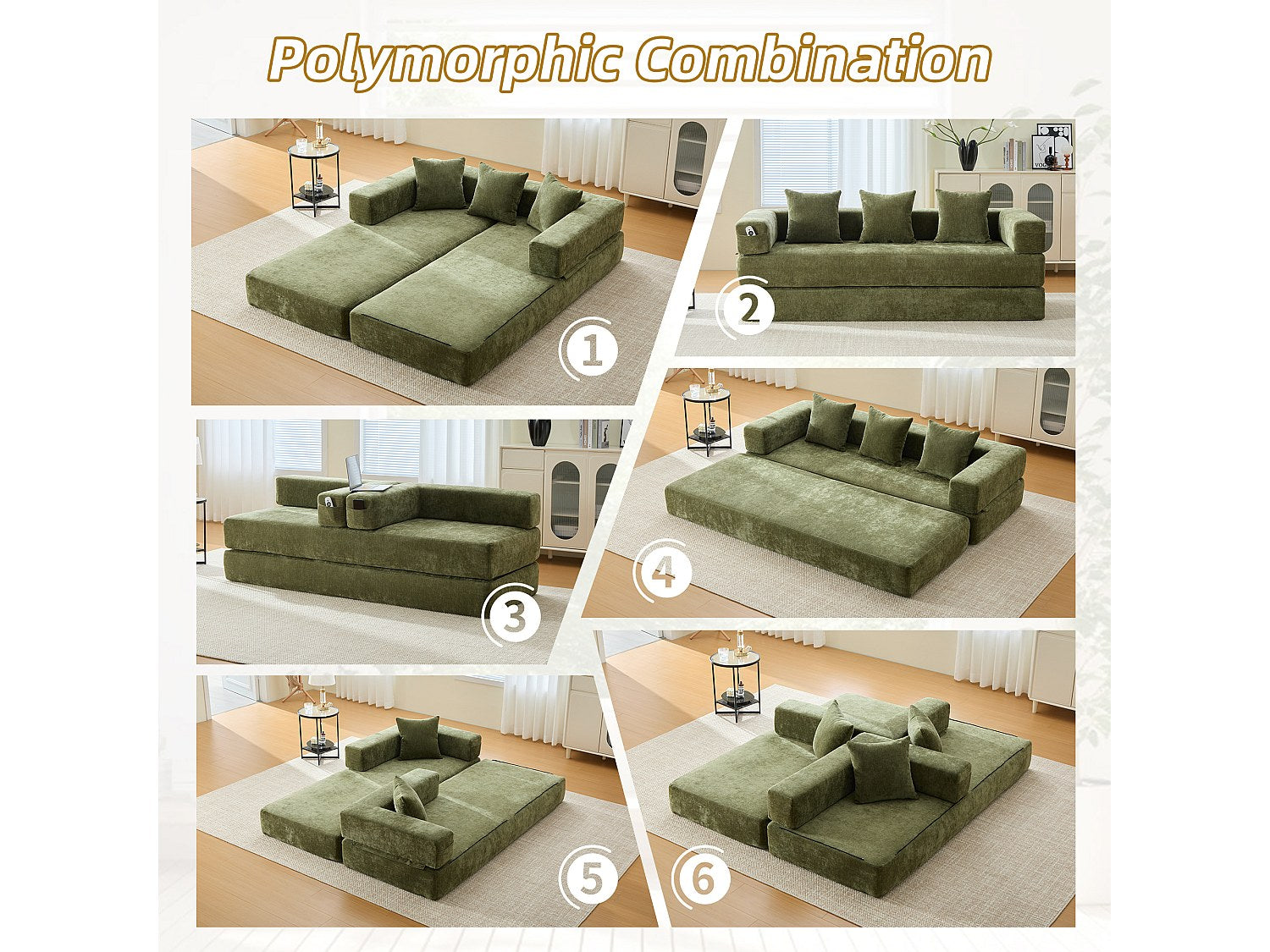 Canapé modulable convertible vert velours