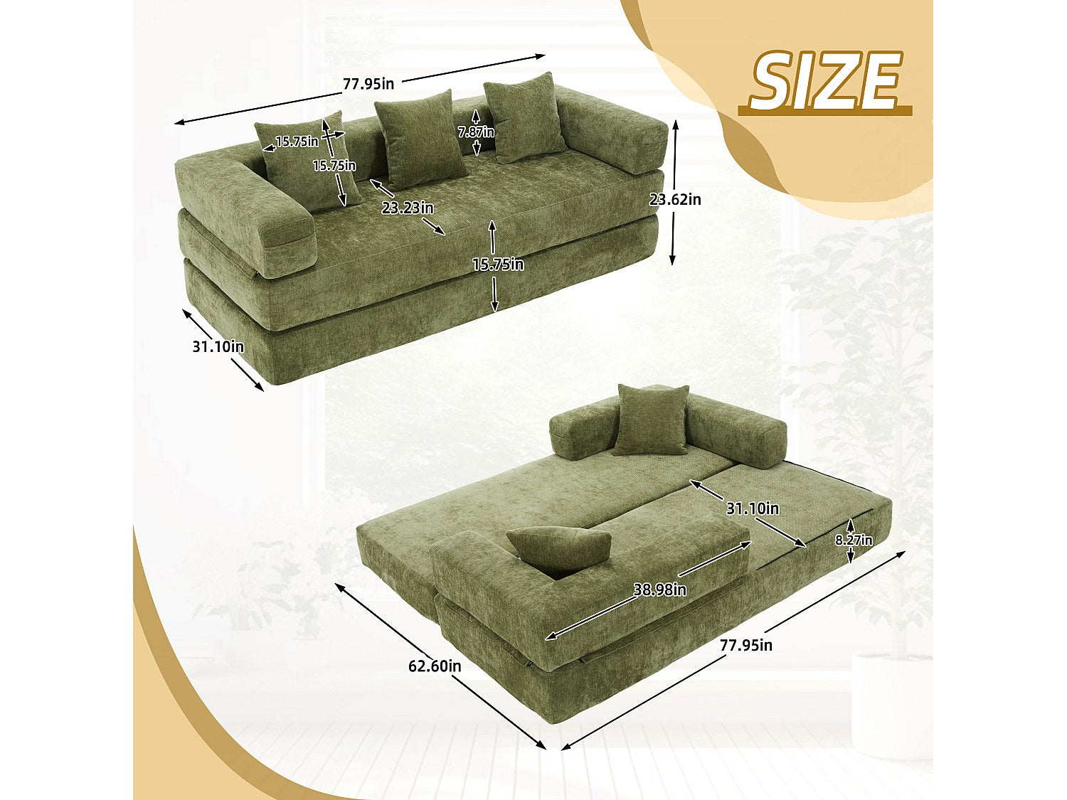 Canapé modulable convertible vert velours