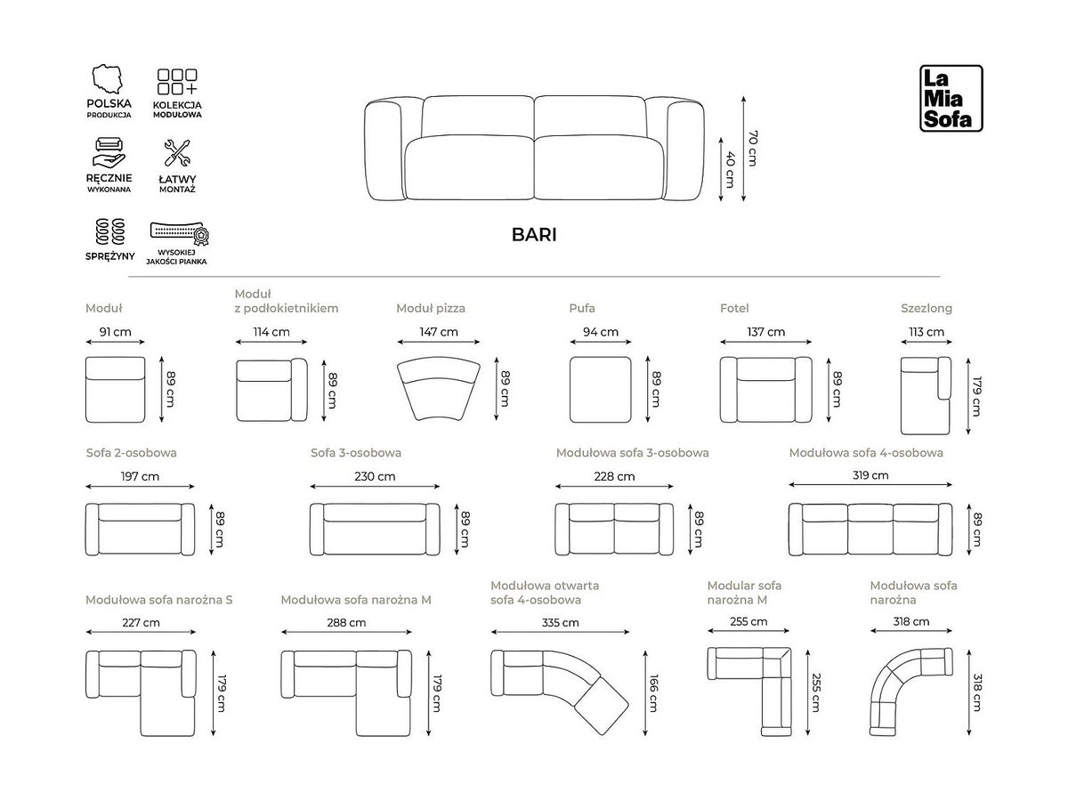 Canapé modulable 4 places marron tissu