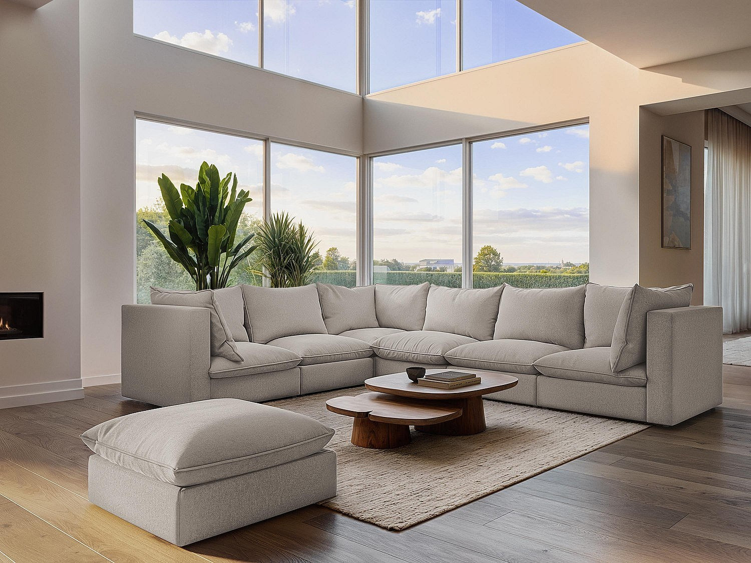 Canapé modulable 4 places beige velours - Ravenna