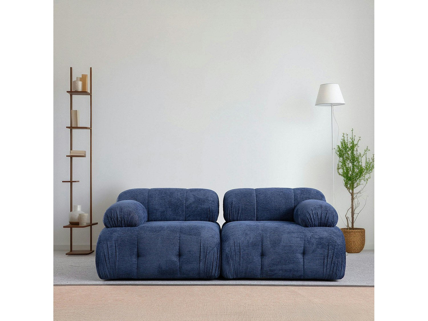 Canapé modulable 2 places bleu tissu