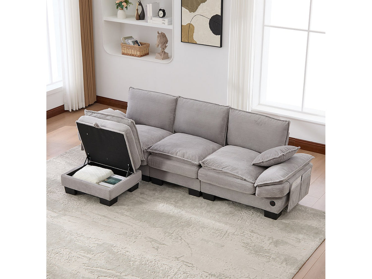 Pouf pour canapé modulable 3 places gris tissu