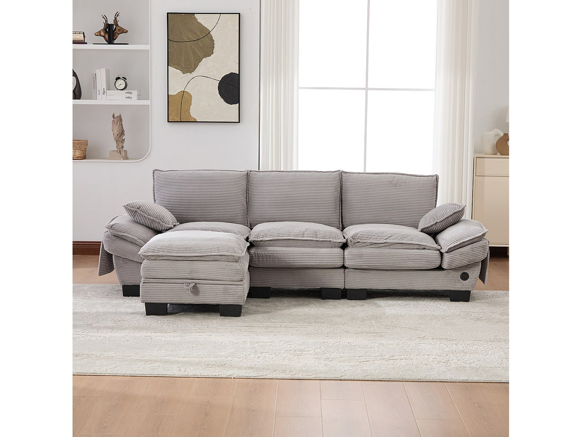 Pouf pour canapé modulable 3 places gris tissu