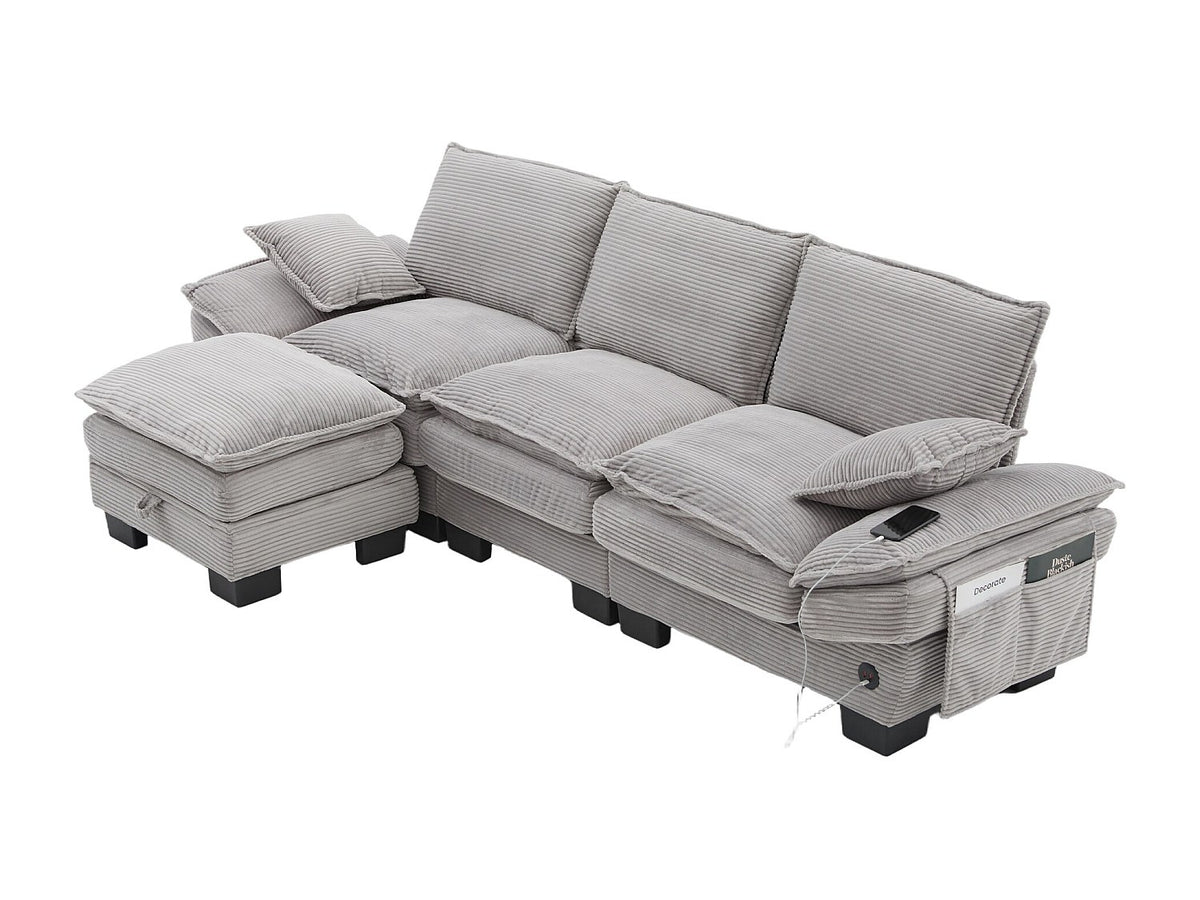 Pouf pour canapé modulable 3 places gris tissu
