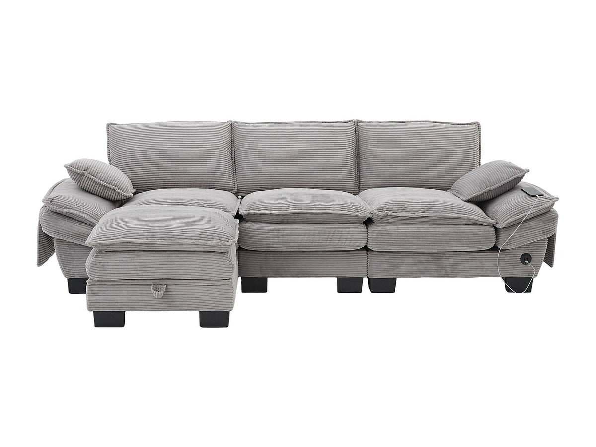 Pouf pour canapé modulable 3 places gris tissu