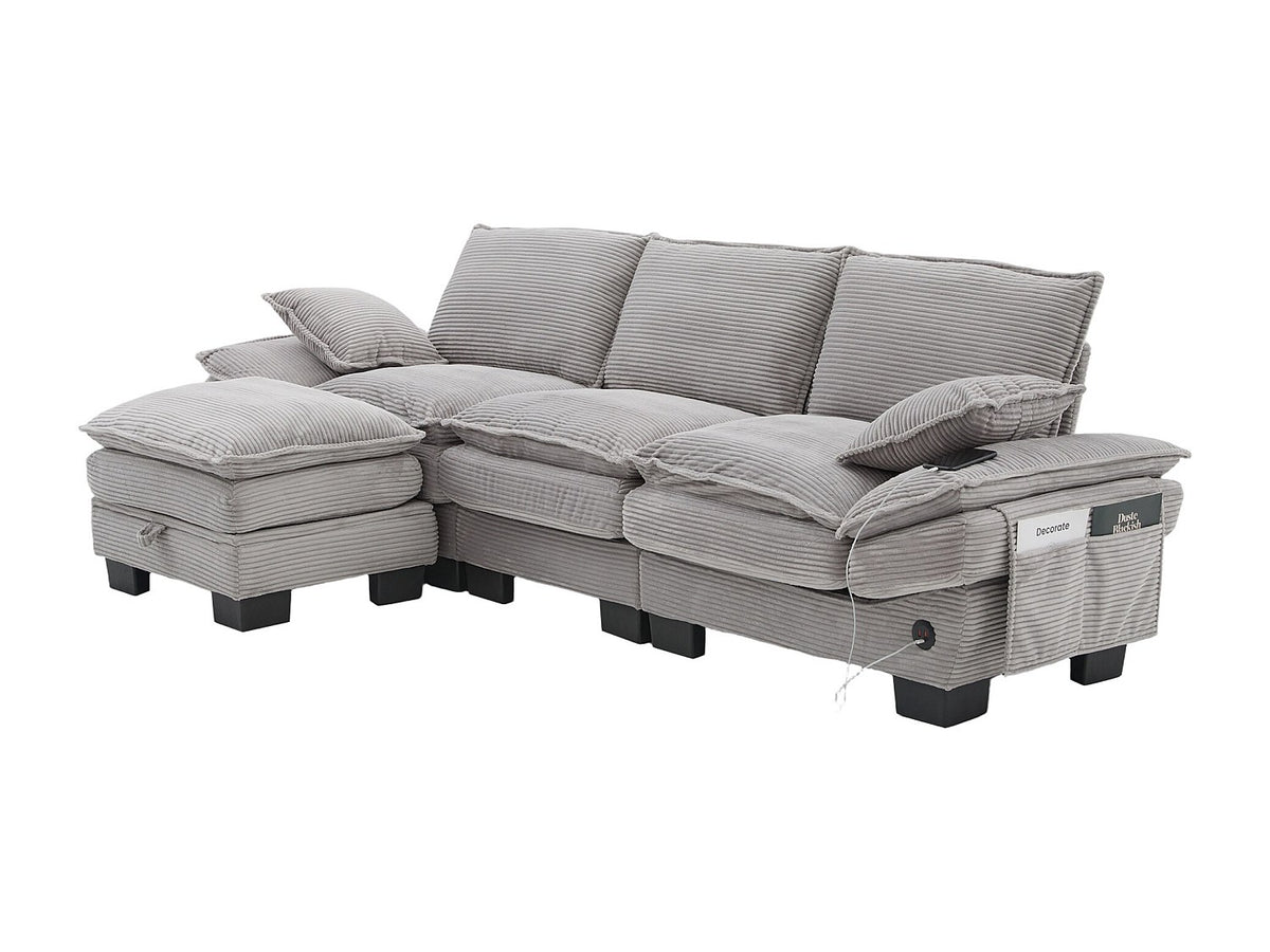 Pouf pour canapé modulable 3 places gris tissu