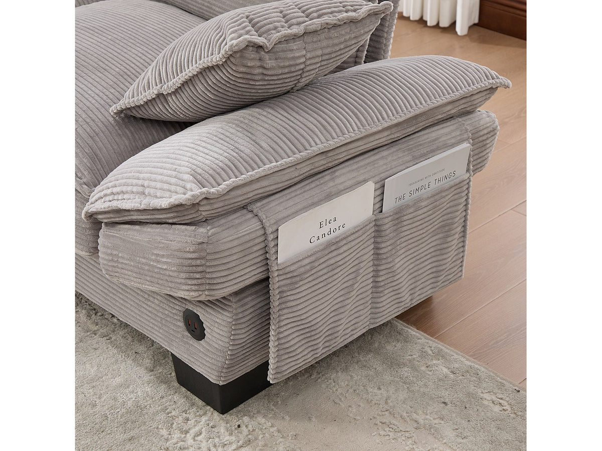 Pouf pour canapé modulable 3 places gris tissu