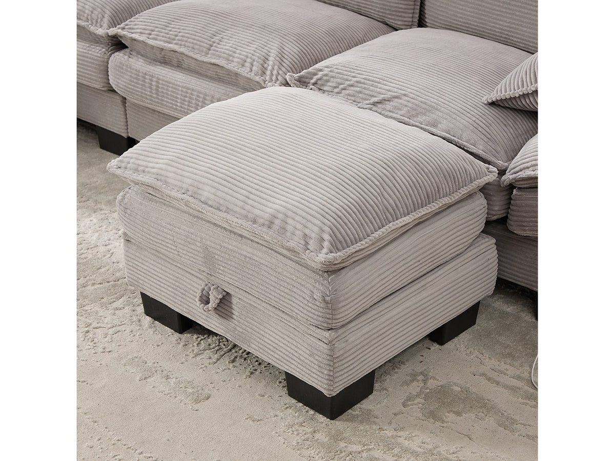 Pouf pour canapé modulable 3 places gris tissu