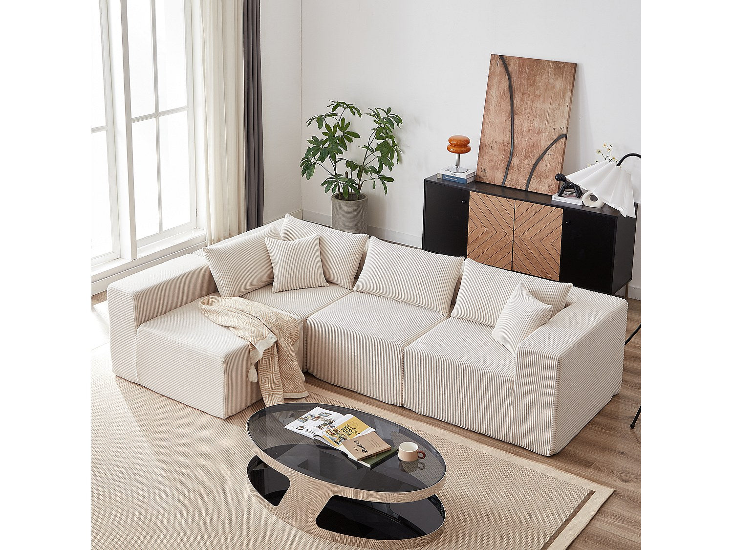 Angle pour canapé modulable 4 places beige tissu