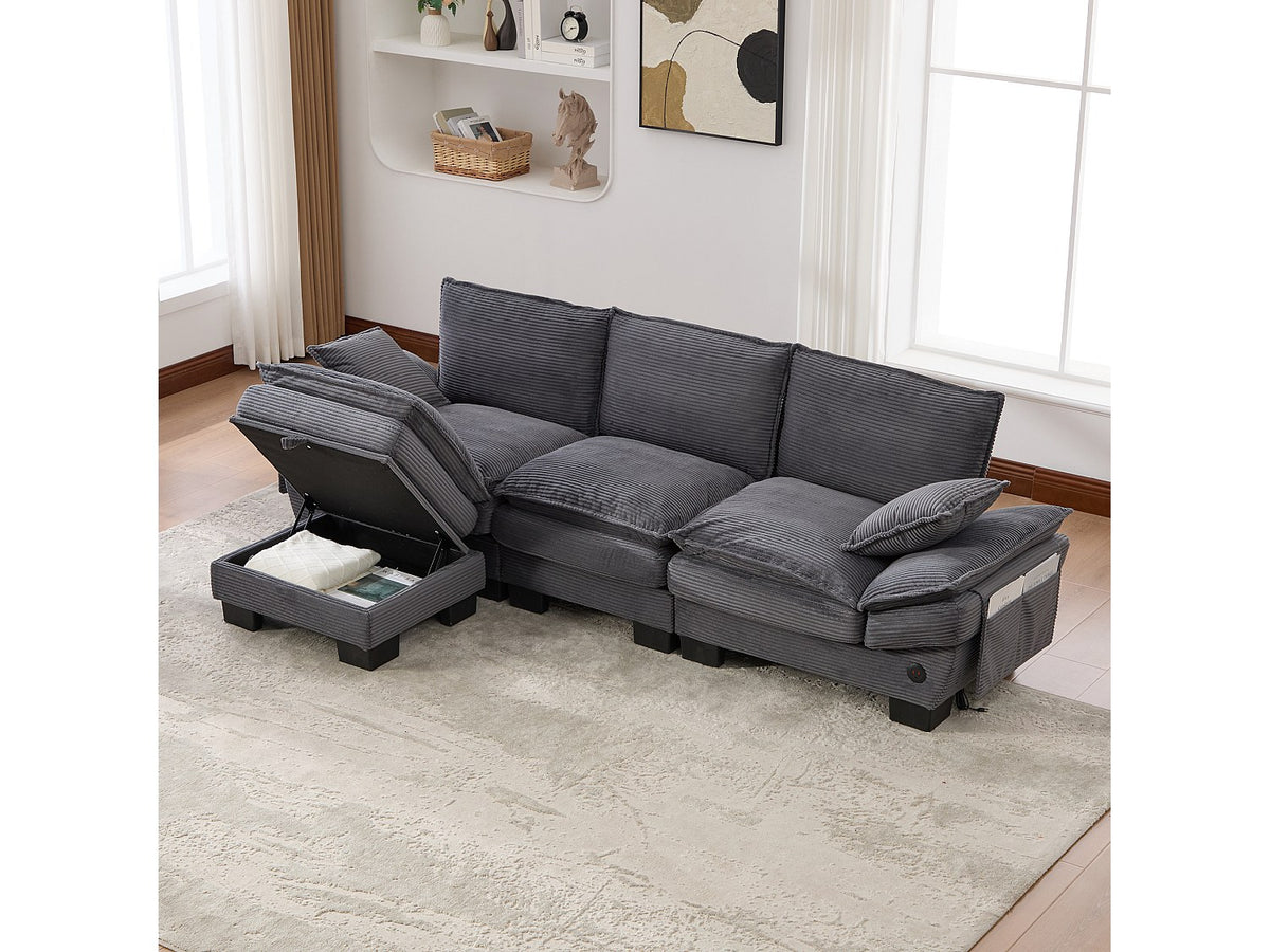 Pouf pour canapé modulable 3 places gris tissu