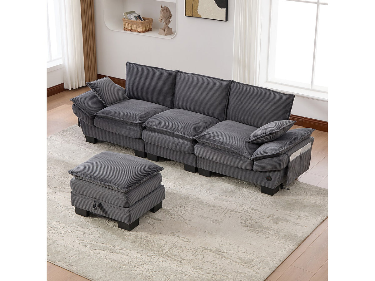 Pouf pour canapé modulable 3 places gris tissu