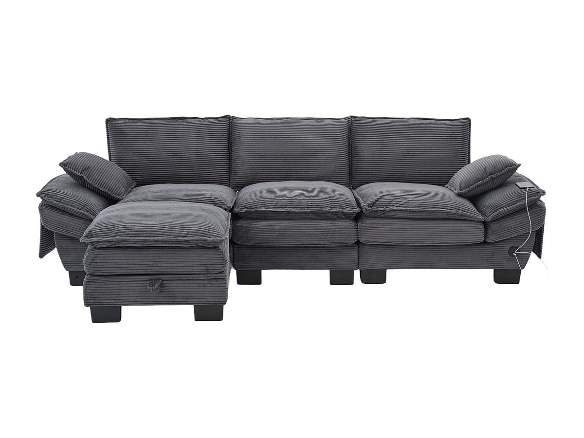 Pouf pour canapé modulable 3 places gris tissu