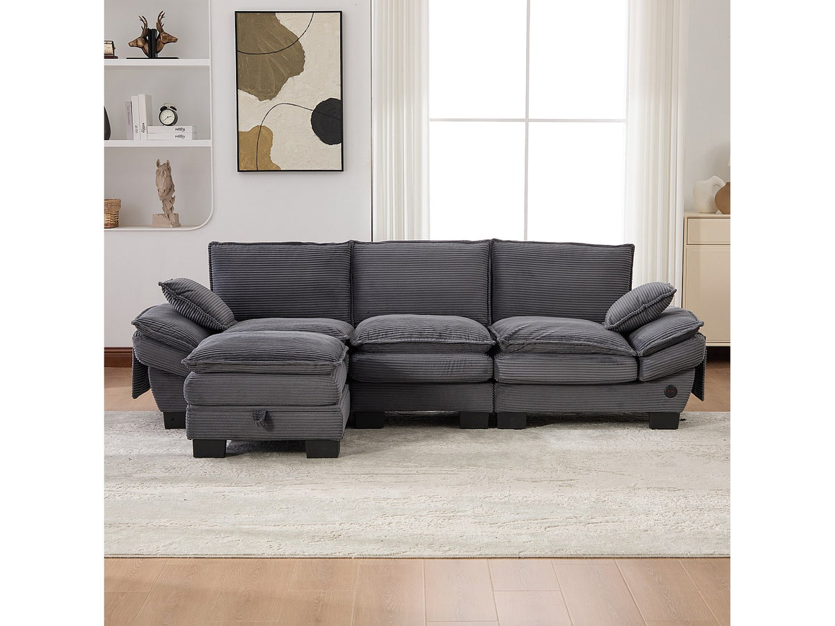 Pouf pour canapé modulable 3 places gris tissu