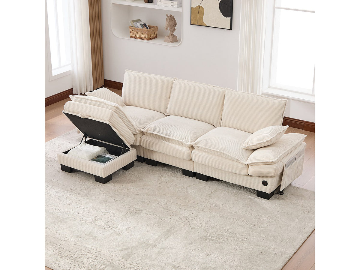 Pouf pour canapé modulable 3 places beige tissu