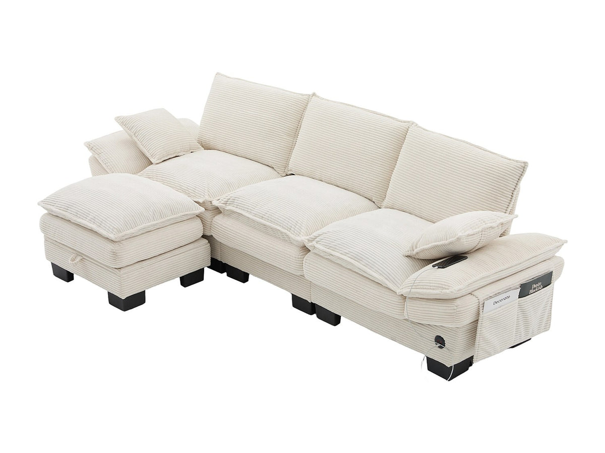 Pouf pour canapé modulable 3 places beige tissu