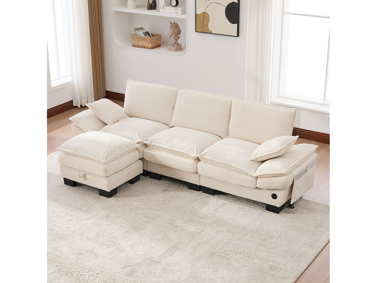 Pouf pour canapé modulable 3 places beige tissu