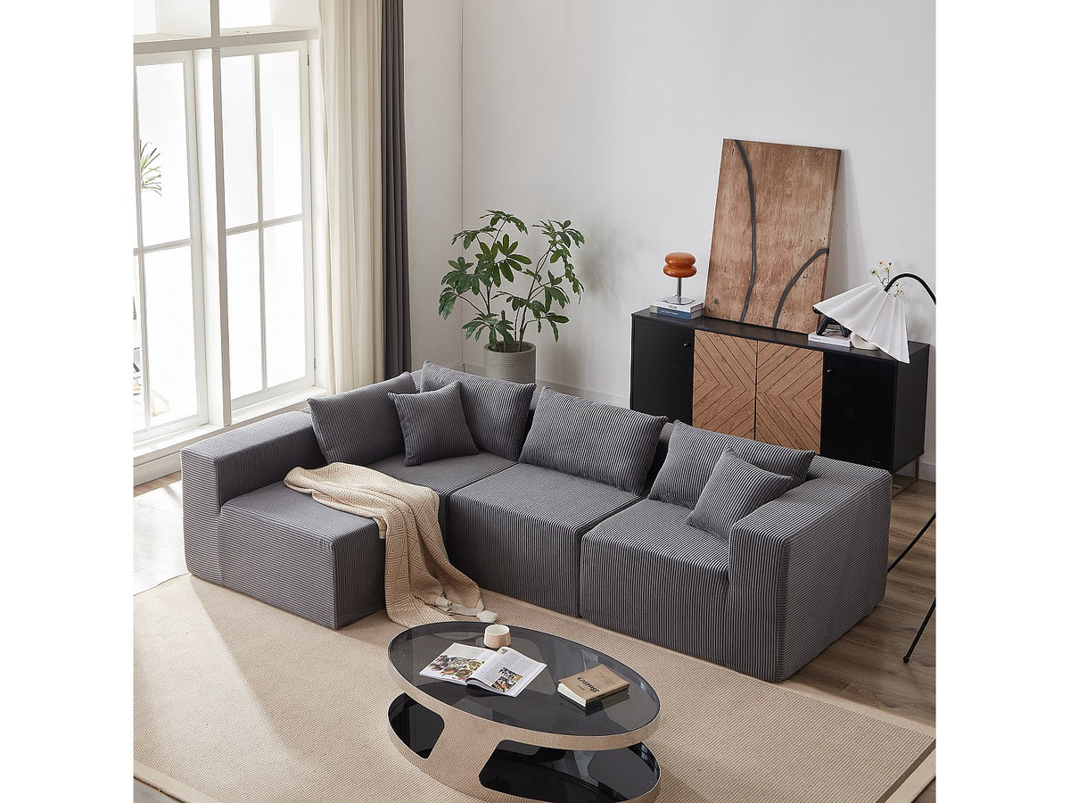 Angle pour canapé modulable 4 places gris tissu
