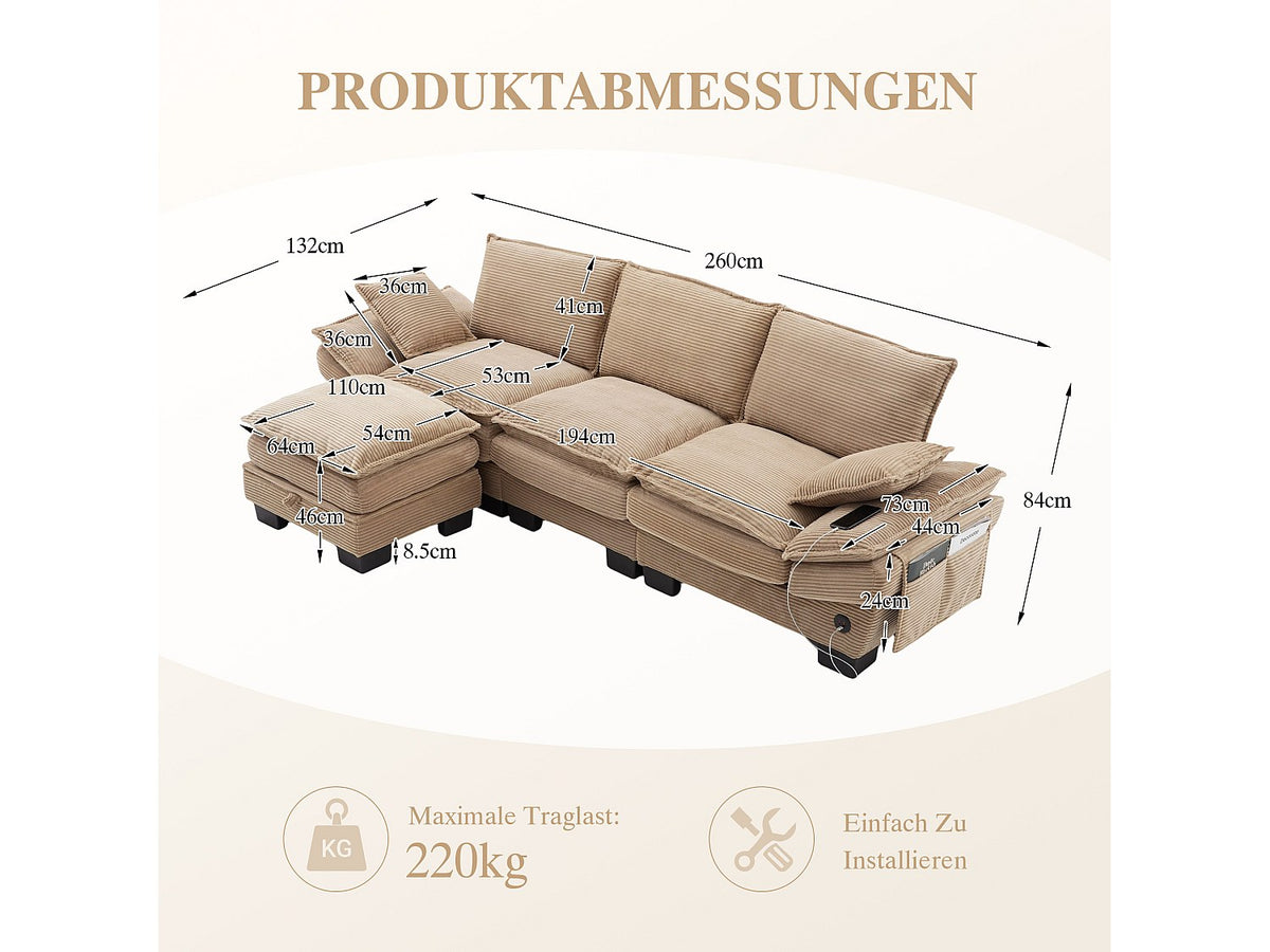 Pouf pour canapé modulable 3 places vert tissu