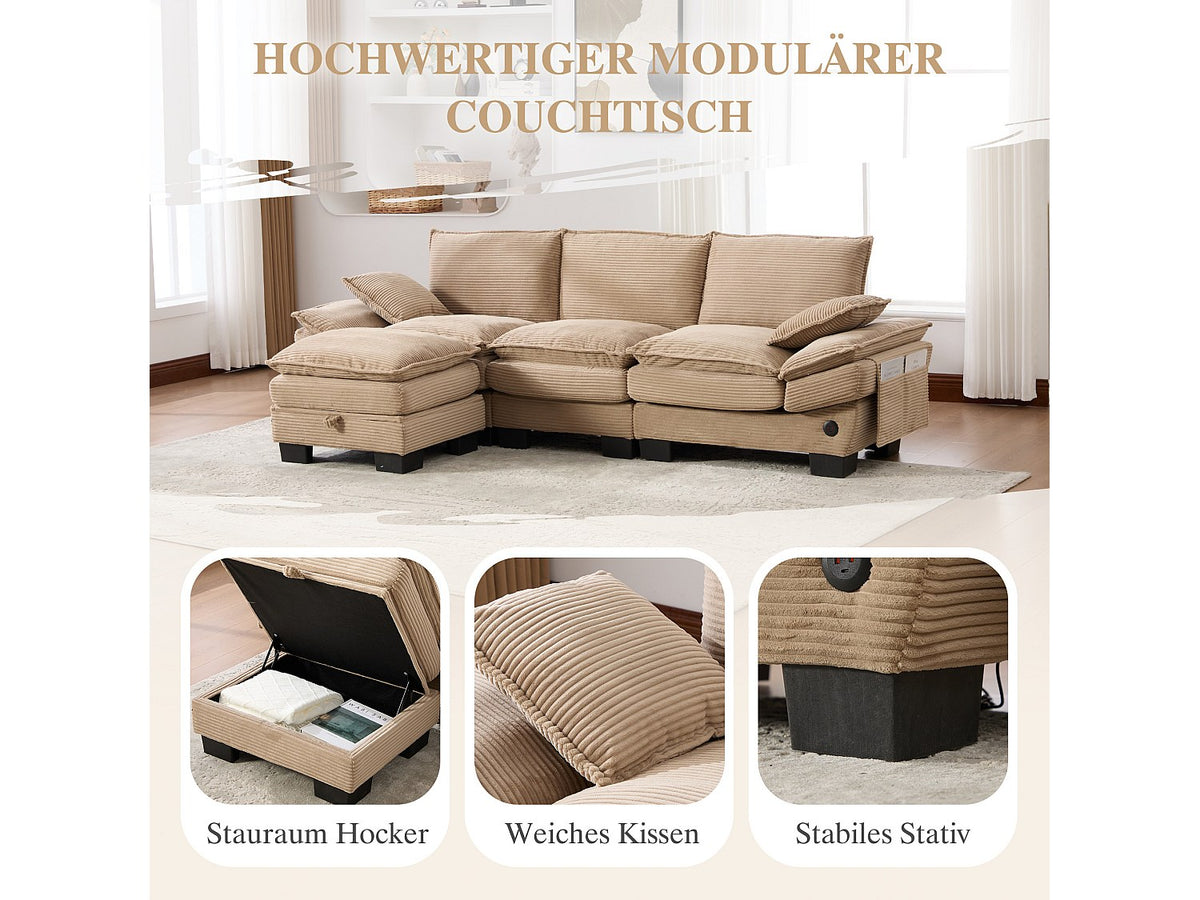 Pouf pour canapé modulable 3 places vert tissu