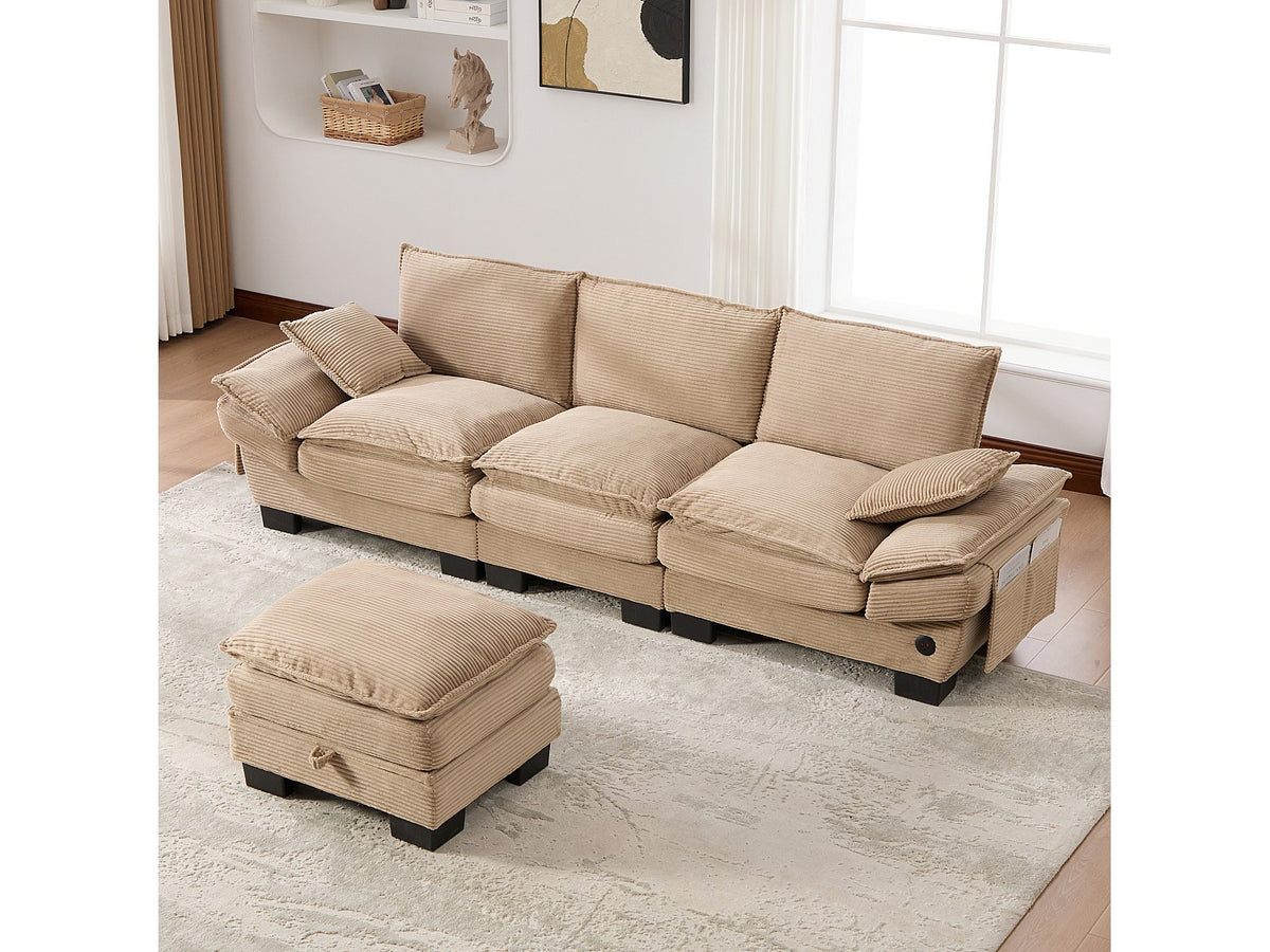Pouf pour canapé modulable 3 places vert tissu