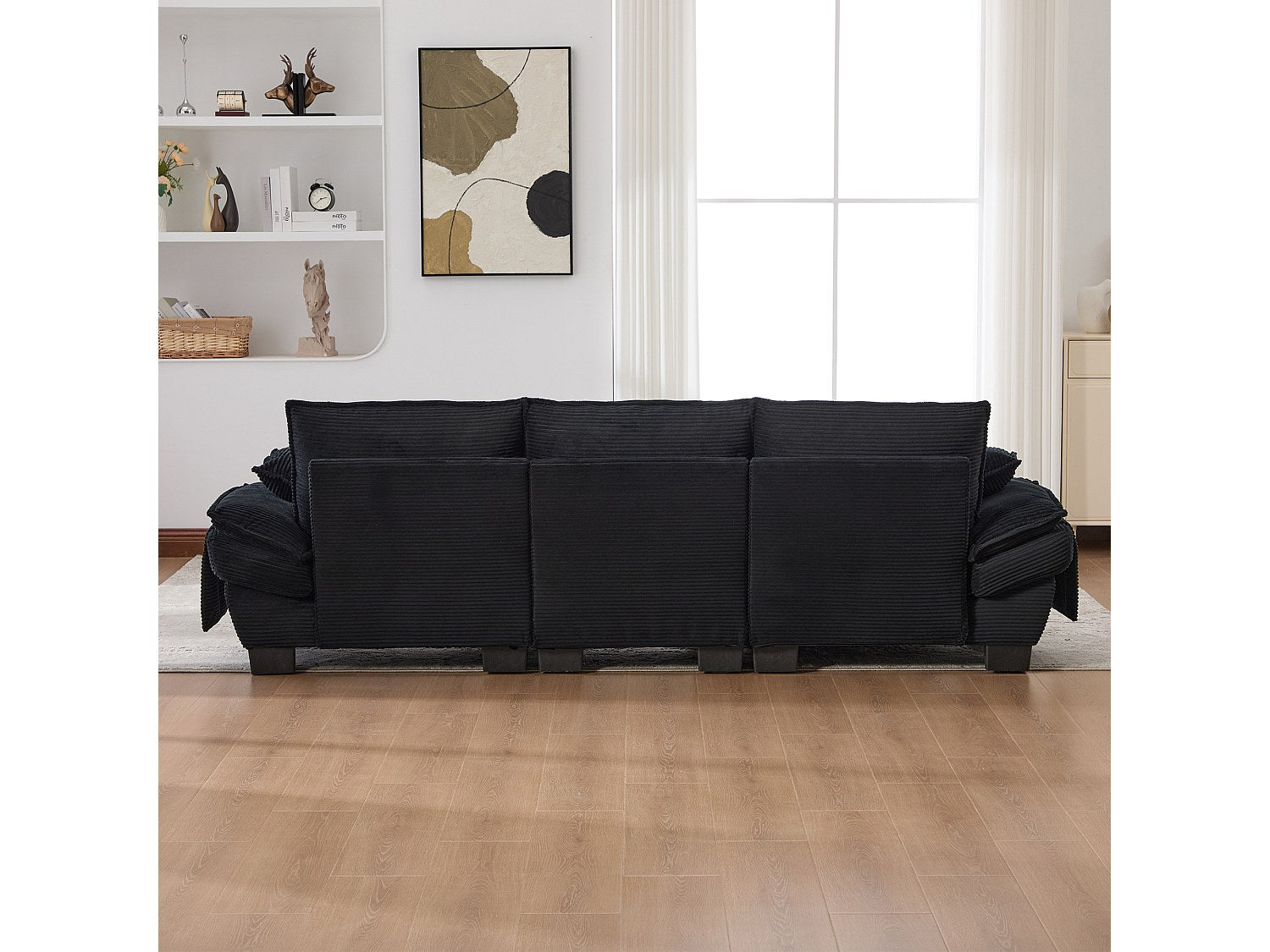 Pouf pour canapé modulable 3 places noir tissu