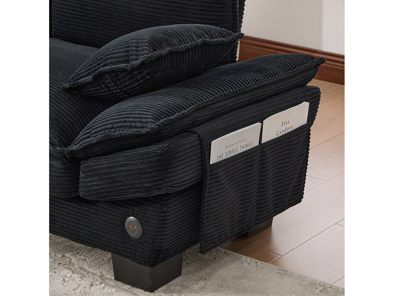 Pouf pour canapé modulable 3 places noir tissu