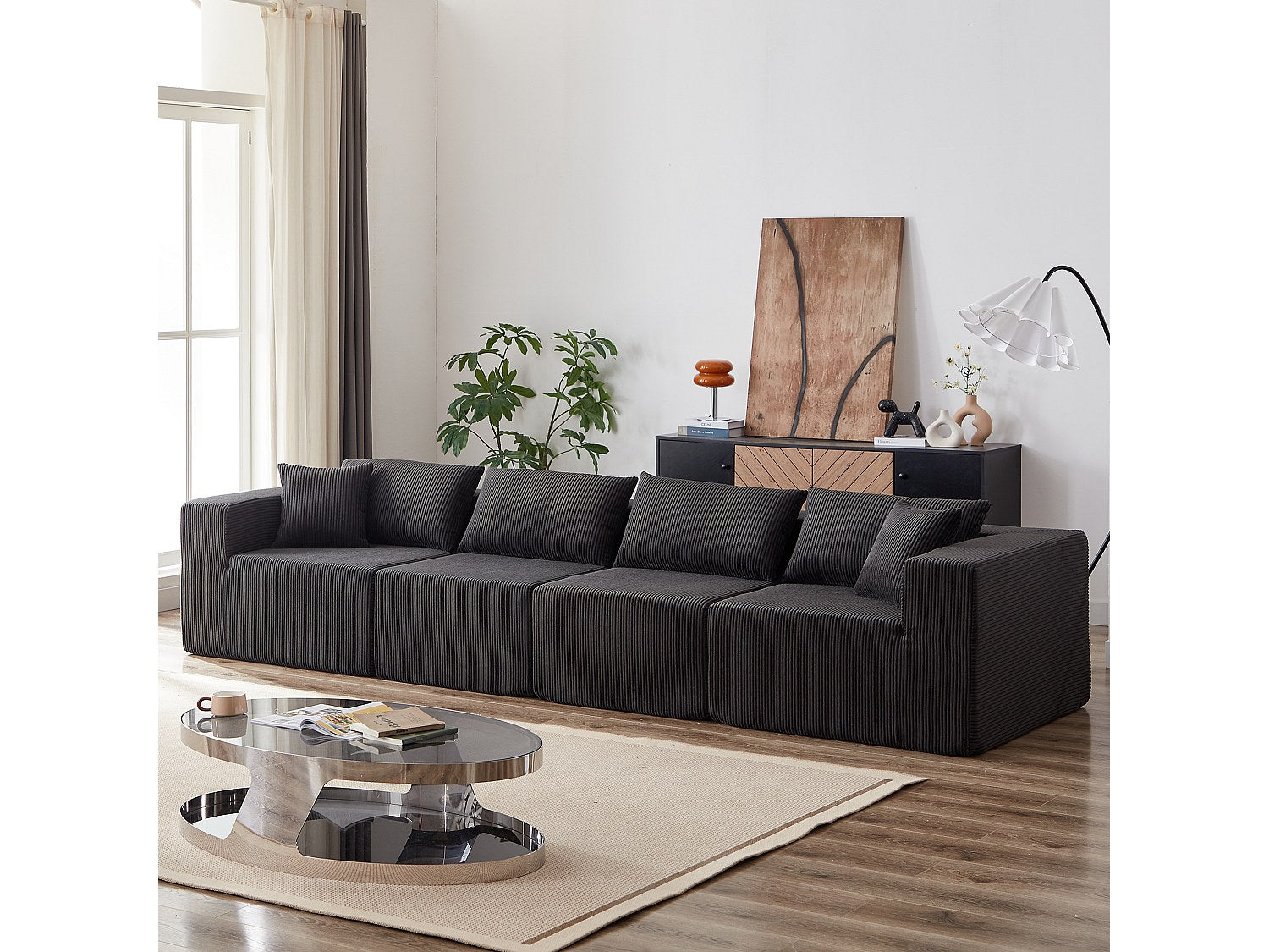 Angle pour canapé modulable 4 places noir tissu