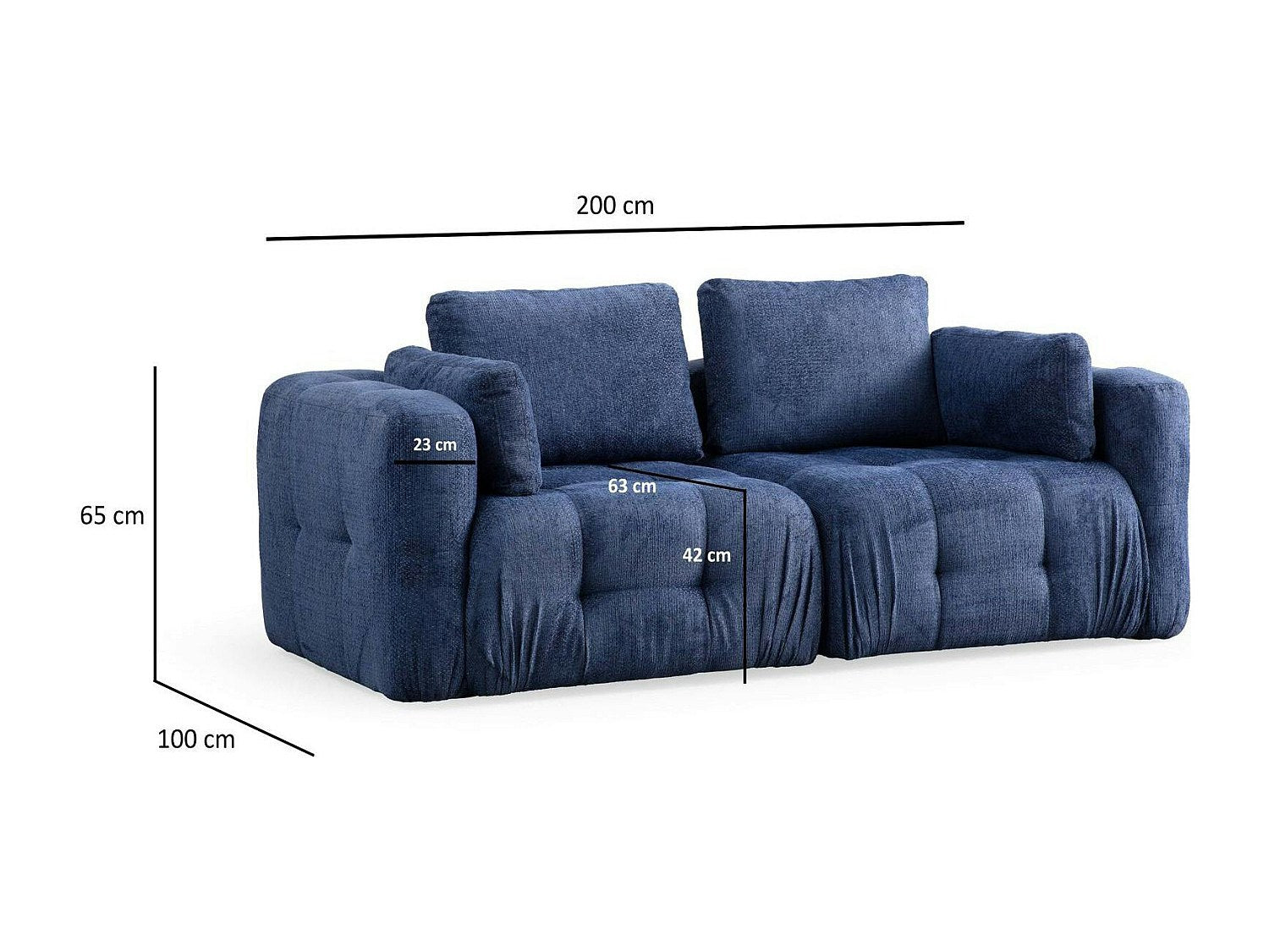 Canapé modulable 2 places bleu tissu