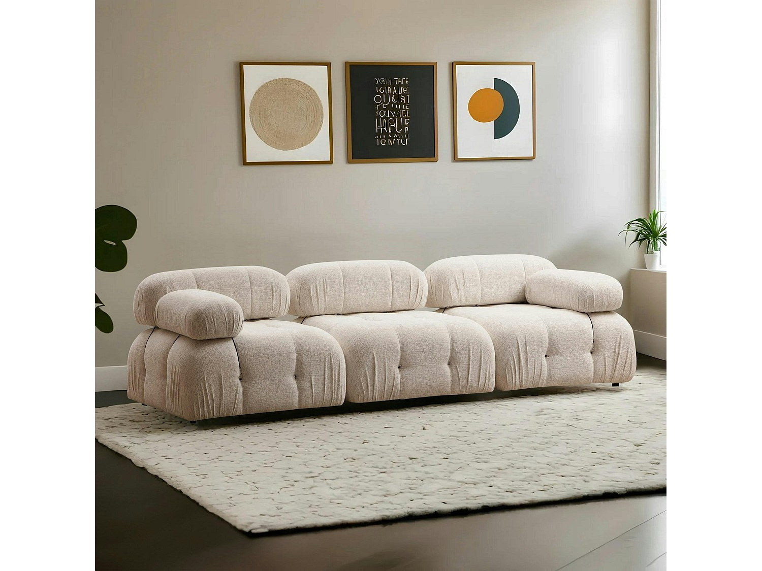 Canapé modulable 3 places blanc tissu