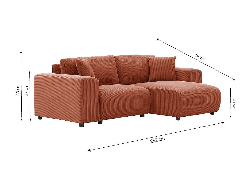 Angle pour canapé modulable 3 places orange velours