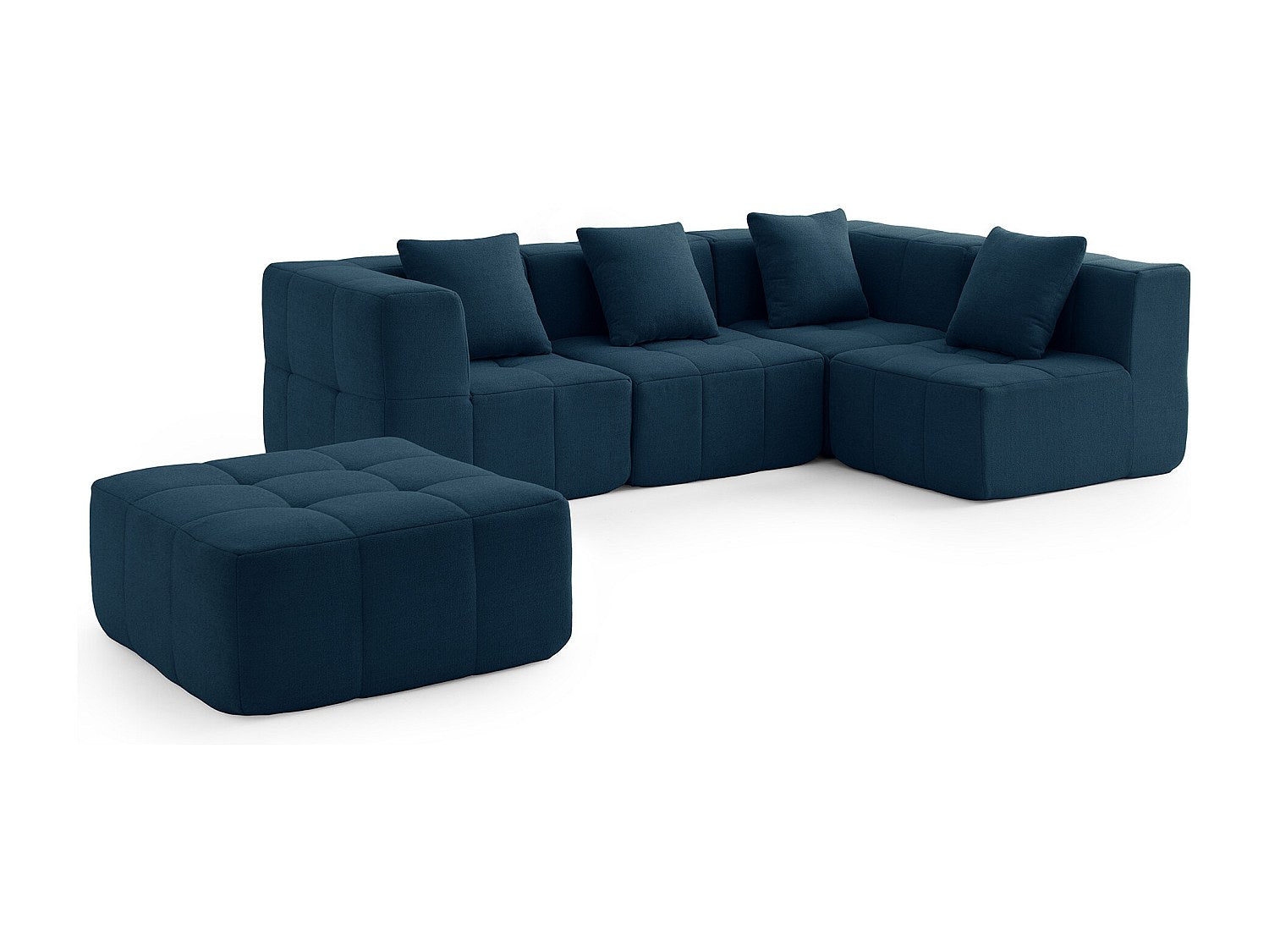 Méridienne pour canapé modulable 4 places bleu tissu