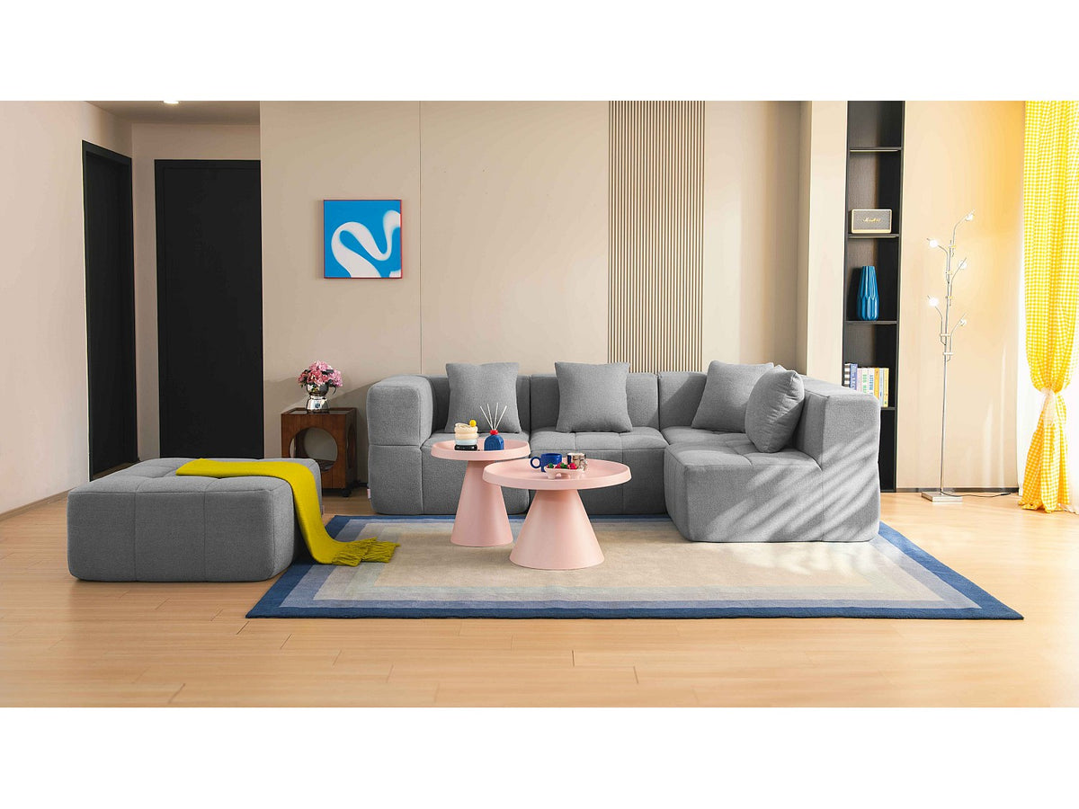Méridienne pour canapé modulable 4 places gris tissu