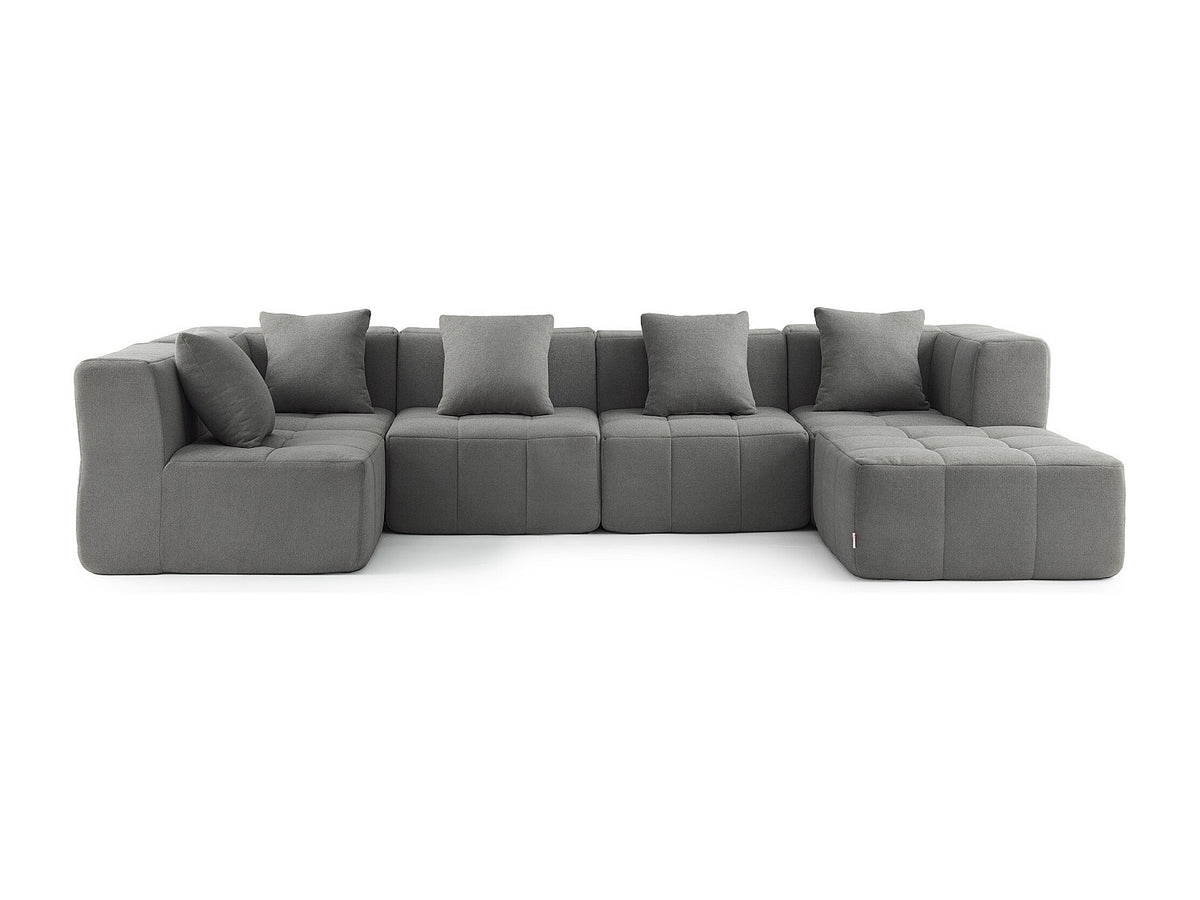 Méridienne pour canapé modulable 5 places gris tissu