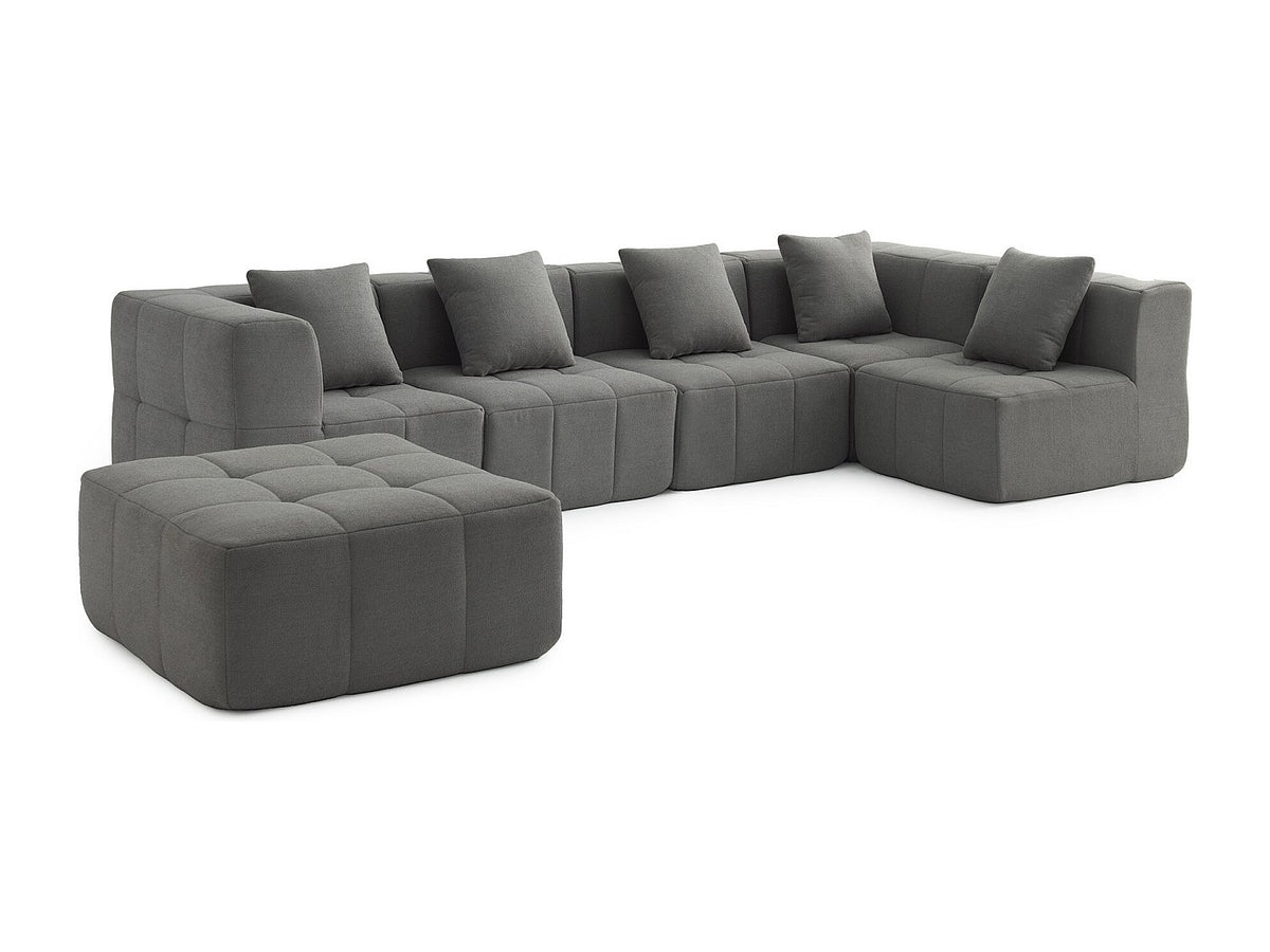 Méridienne pour canapé modulable 5 places gris tissu