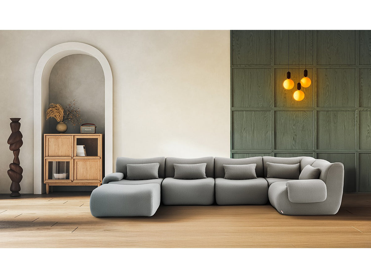 Méridienne pour canapé modulable 5 places gris tissu