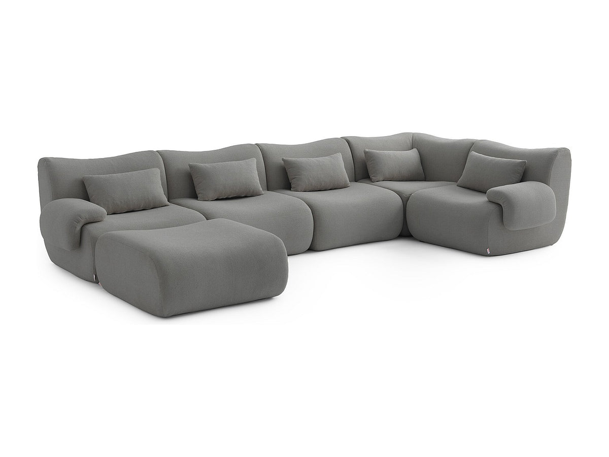 Méridienne pour canapé modulable 5 places gris tissu