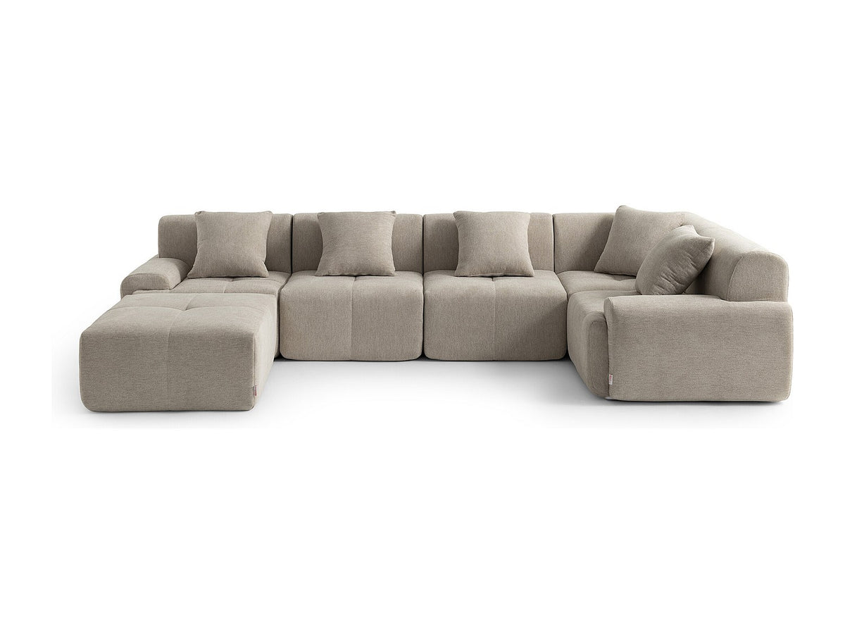 Méridienne pour canapé modulable 5 places beige tissu