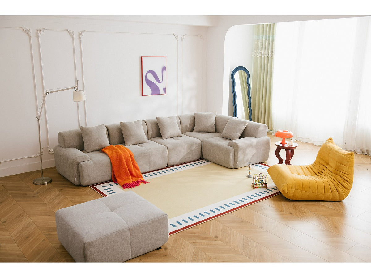 Méridienne pour canapé modulable 5 places beige tissu