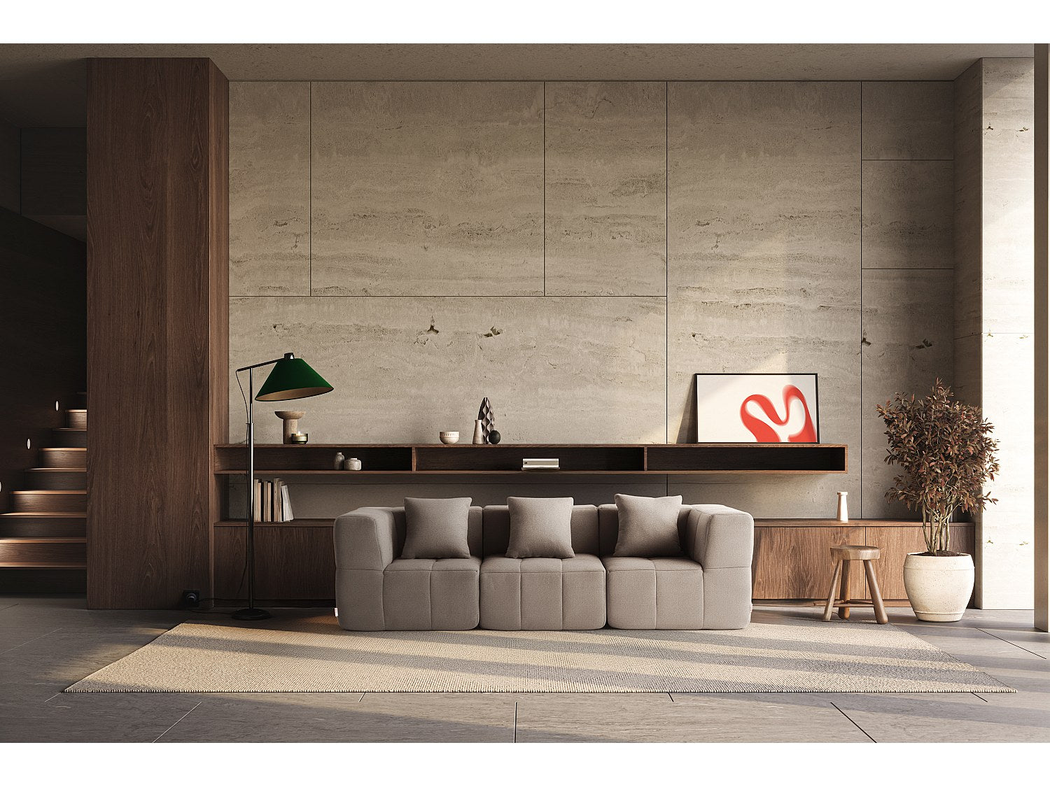 Canapé modulable 3 places beige tissu