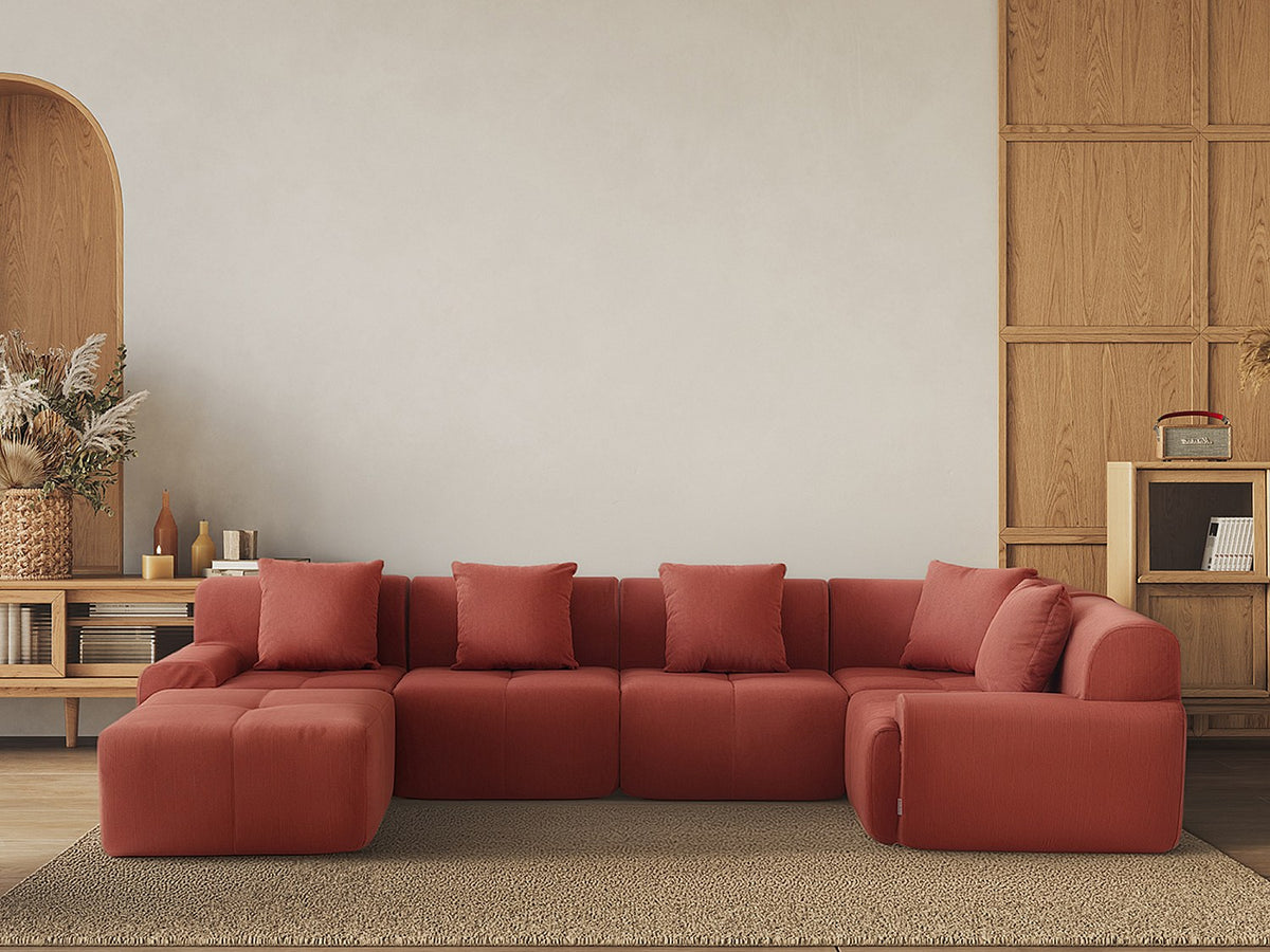 Méridienne pour canapé modulable 5 places orange tissu