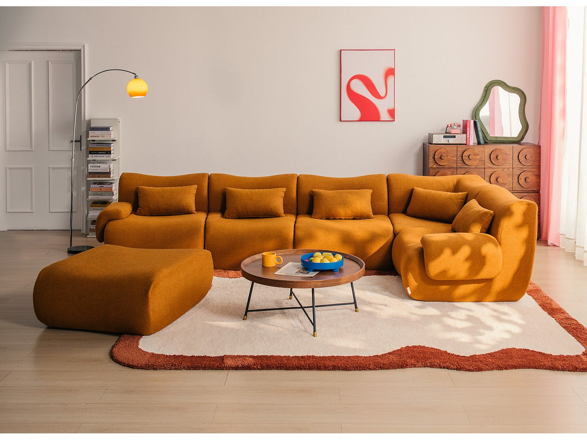 Méridienne pour canapé modulable 5 places marron tissu