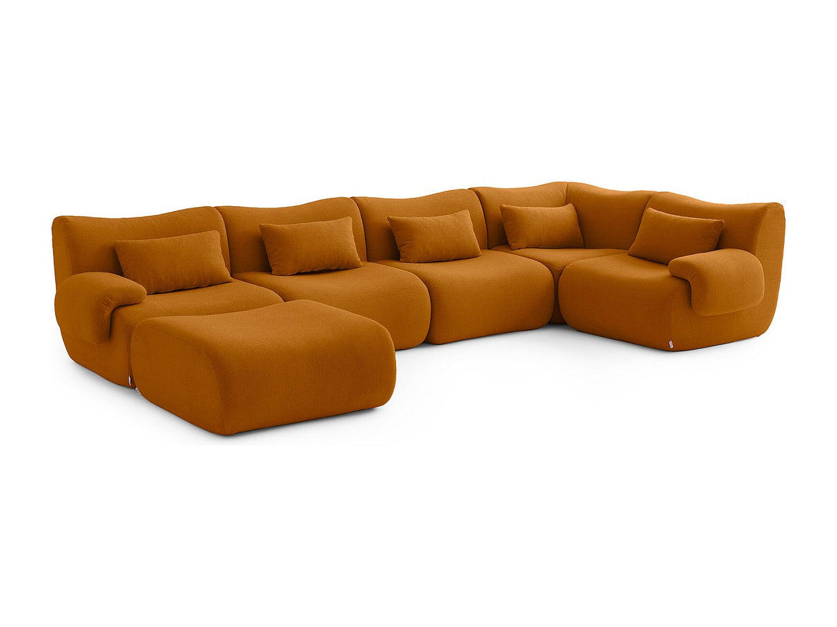 Méridienne pour canapé modulable 5 places marron tissu
