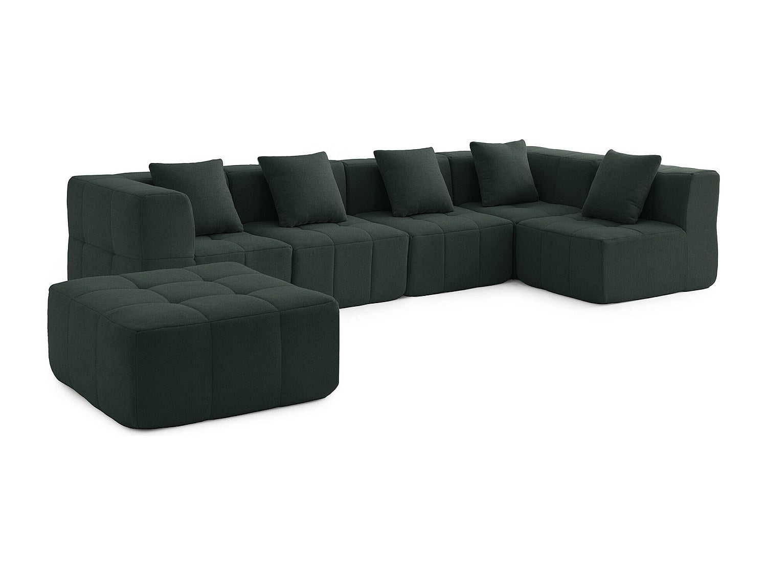 Méridienne pour canapé modulable 5 places vert tissu